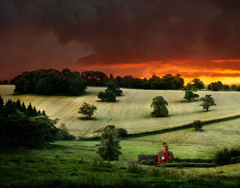 Red Cottage in Field