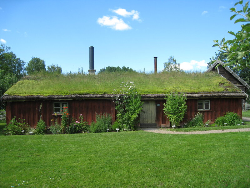 Red Cottage with Green Roof