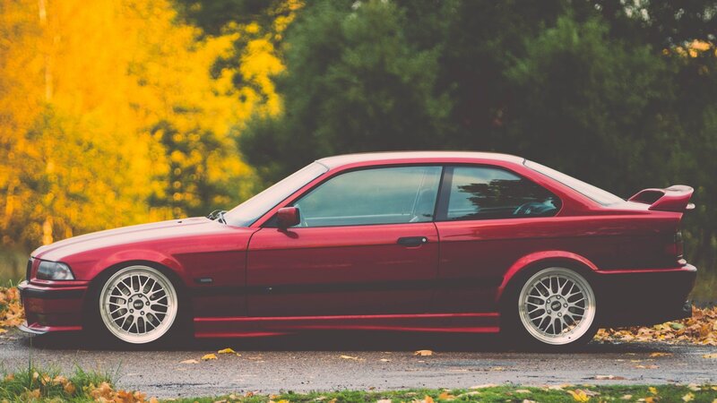Red Coupe Car — Calm, Autumn