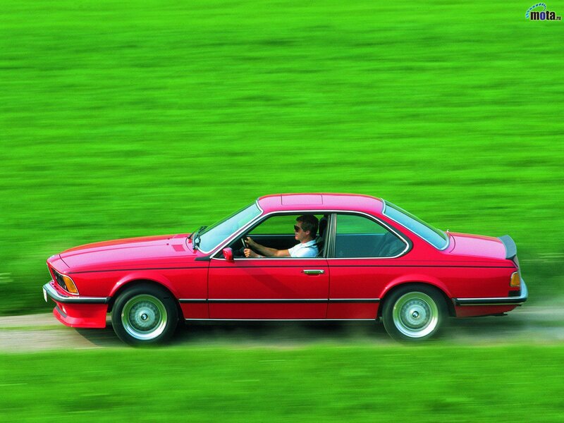 Red coupe driving on green field