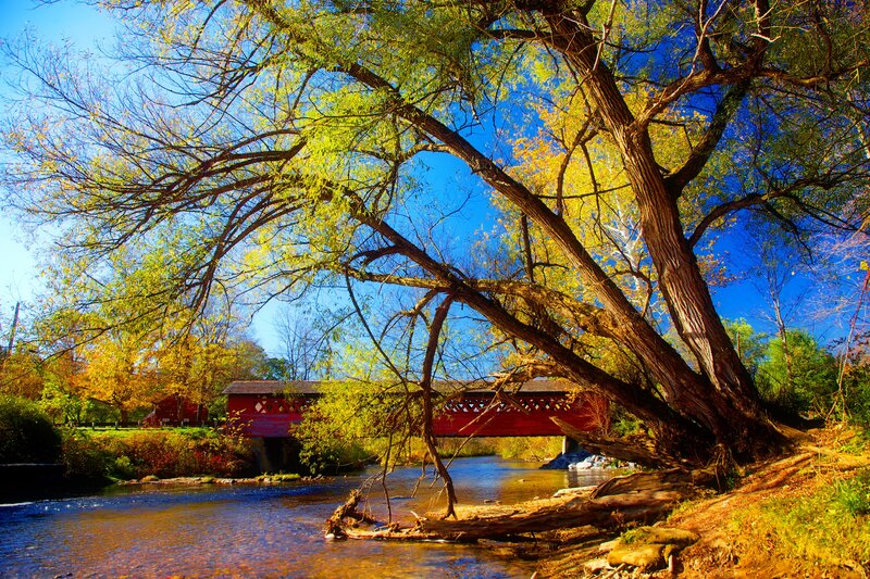 Red Covered Bridge — Blue, Serene