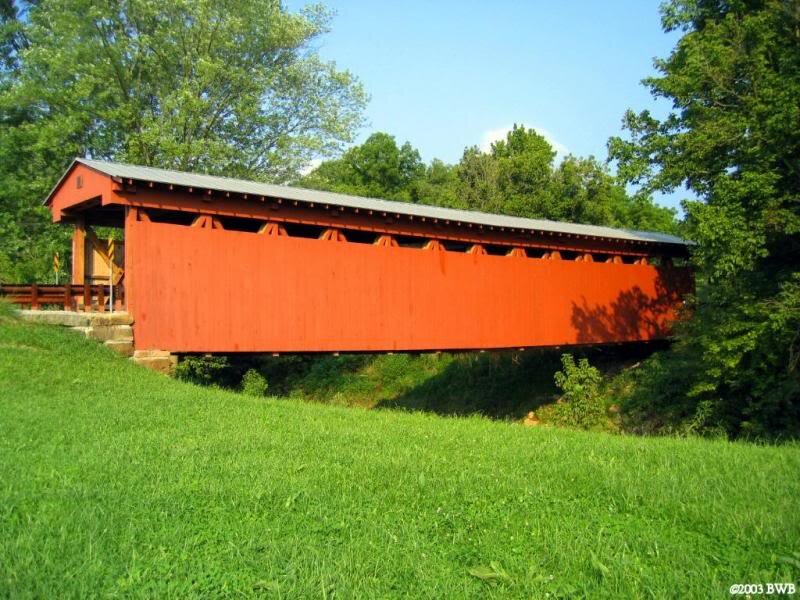 Red Covered Bridge — Green, Serene, Afternoon