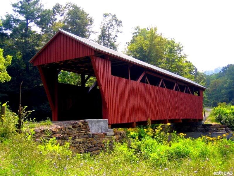 Red Covered Bridge — Serene, Afternoon, Photograph