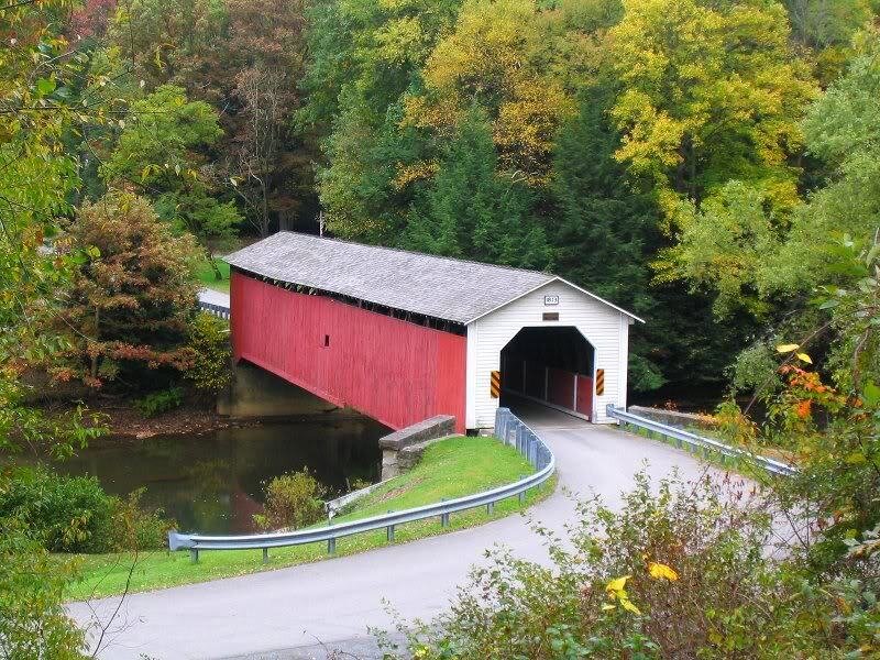Red Covered Bridge — Serene, Autumn