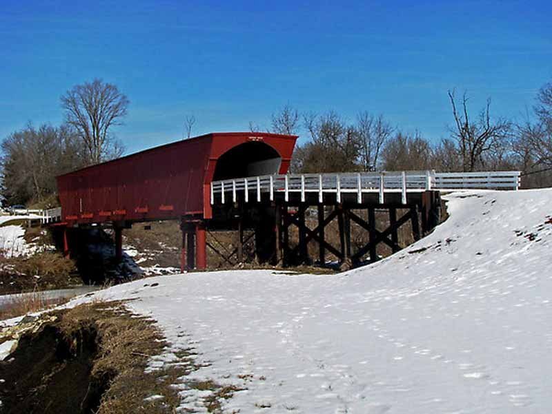 Red Covered Bridge — Serene, Winter