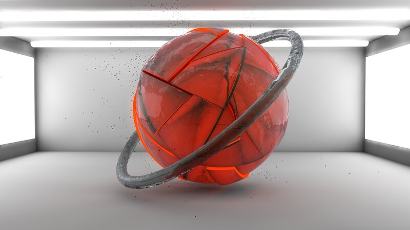 Red Cracked Sphere with Ring