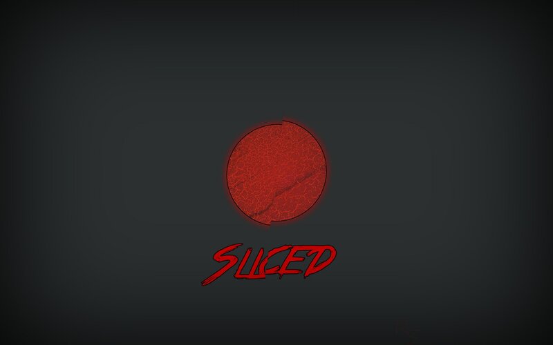 Red cracked sphere with Sliced text