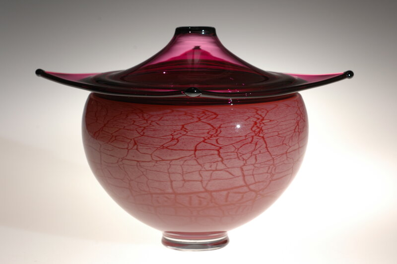 Red crackle glass vessel
