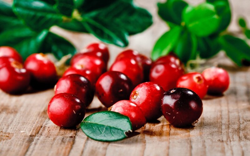 Red Cranberries on Wood