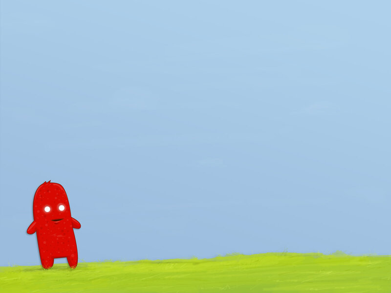 red creature on green field