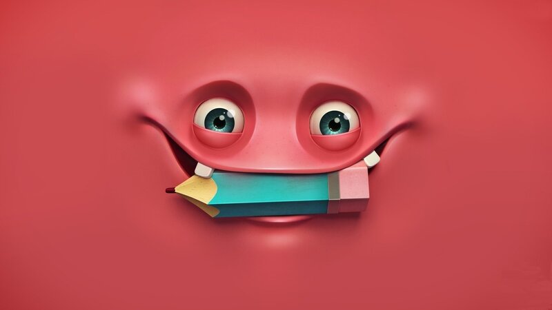Red Creature with Pencil