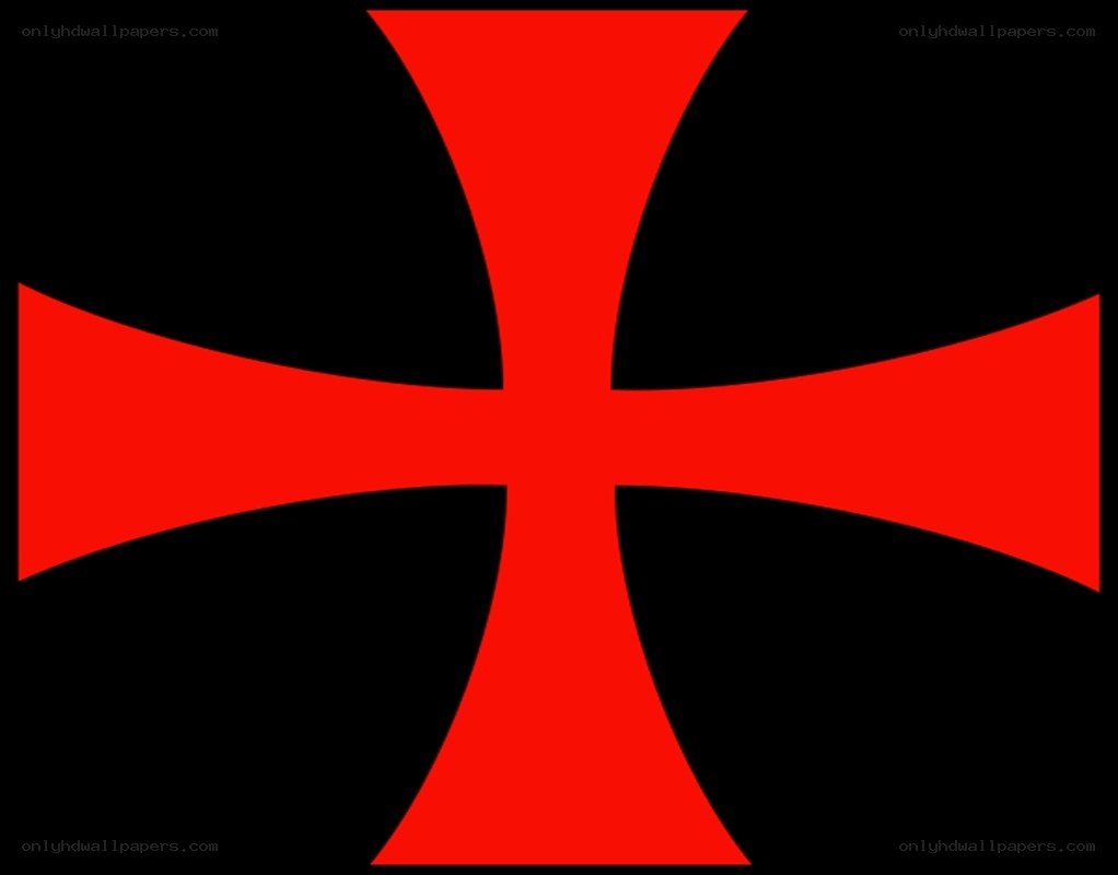 red cross on black background