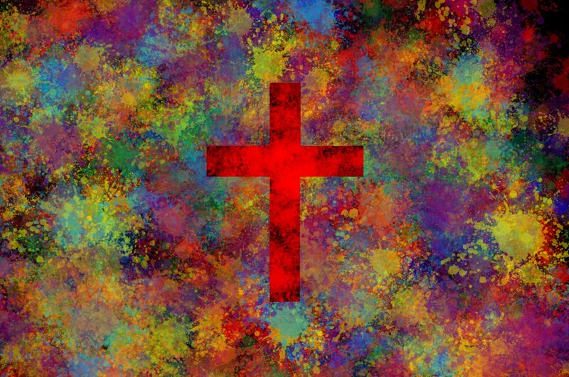 Red Cross on Colorful Background