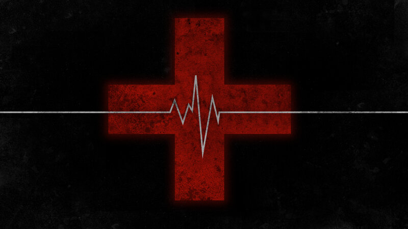 Red Cross with Heartbeat Line