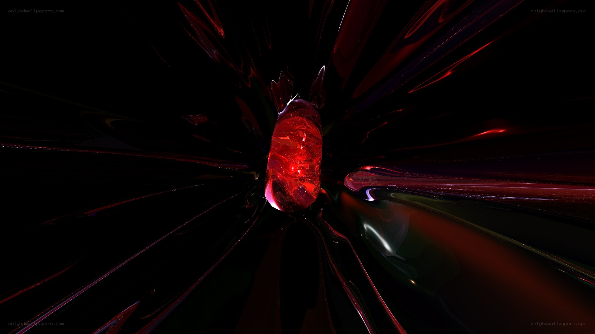 red crystal in dark tunnel