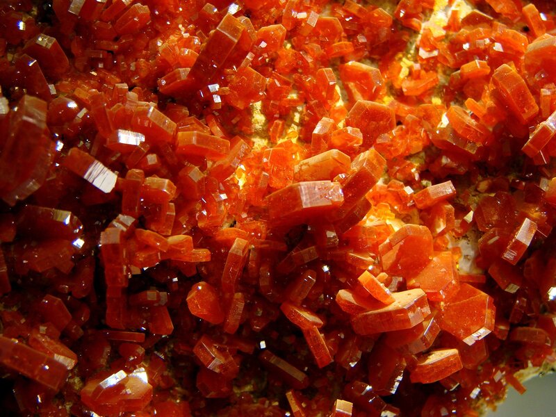 Red Crystals on Rock — Dramatic, Photograph, Orange