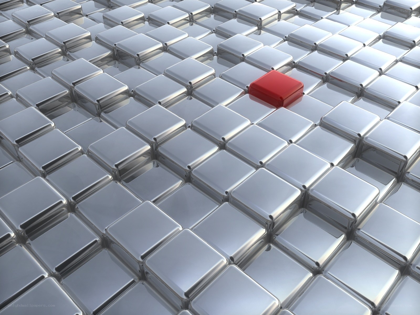 red cube among silver cubes