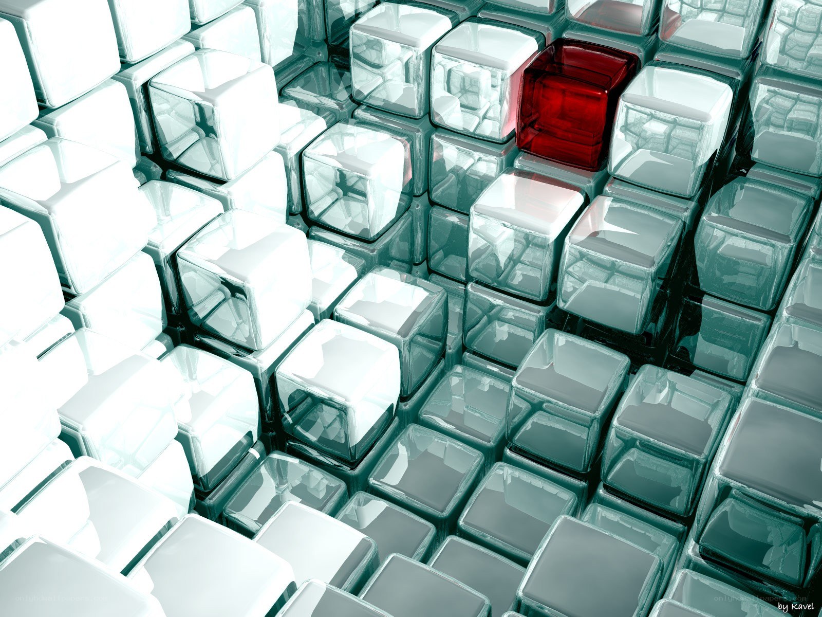 Red cube among white cubes
