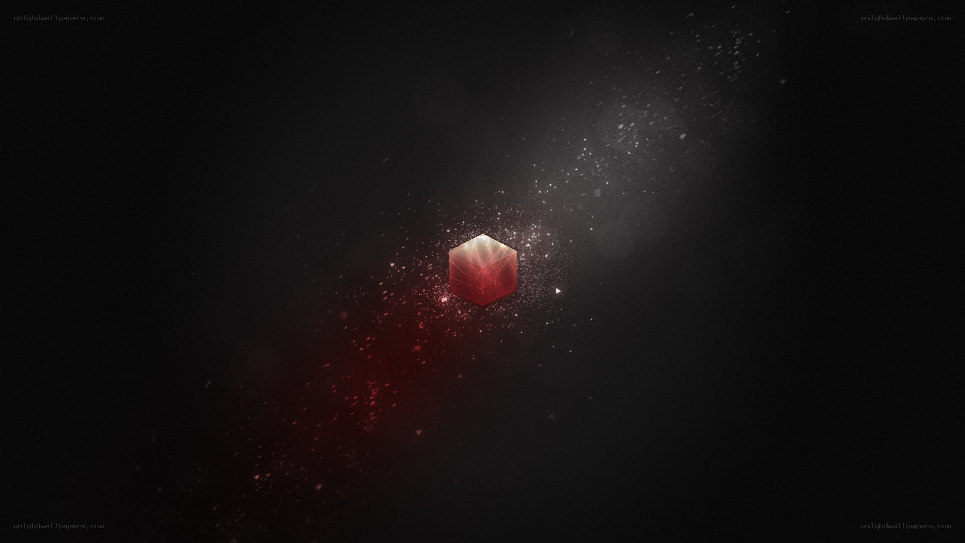 Red cube in dark space