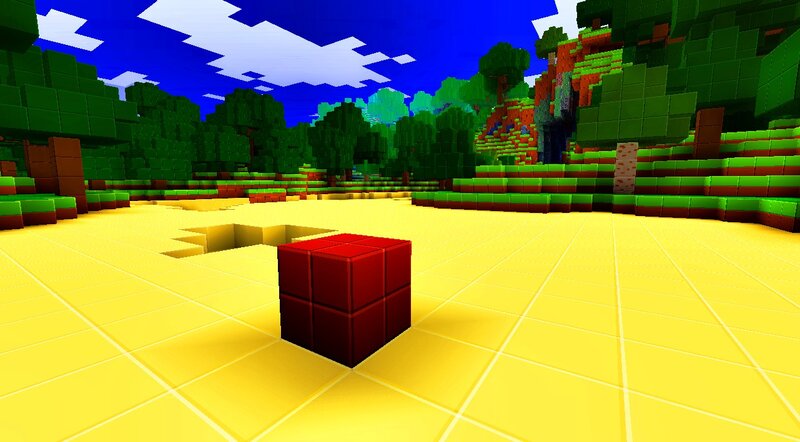 Red Cube on Yellow Ground