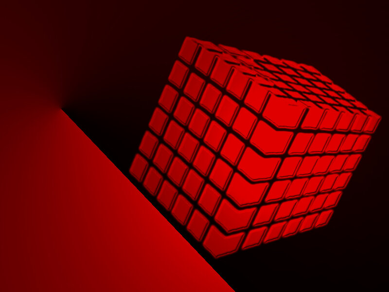 Red cube puzzle on dark background