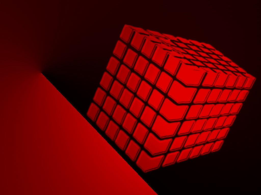 Red cube puzzle on dark background