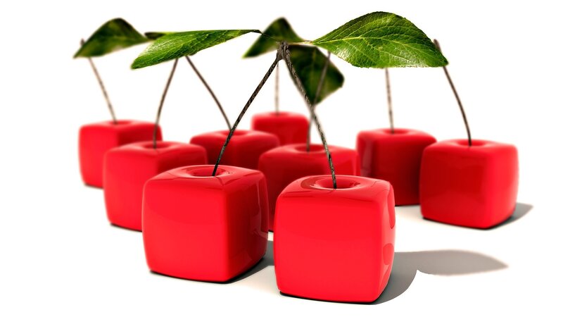 red cube-shaped cherries