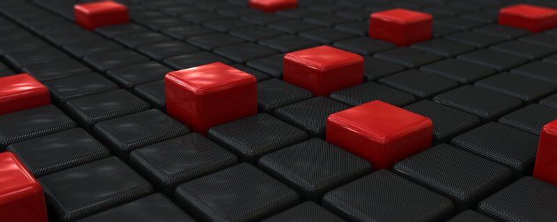 Red Cubes on Black Grid — 3d Render