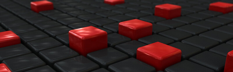 Red cubes on black grid