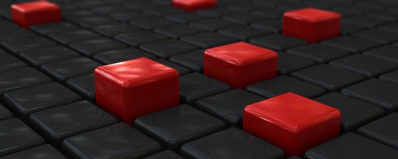 red cubes on black grid