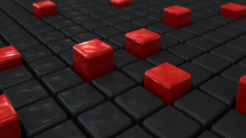 Red Cubes on Black Grid — Abstract, 3d Render