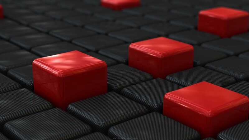 Red Cubes on Black Grid — Minimalist