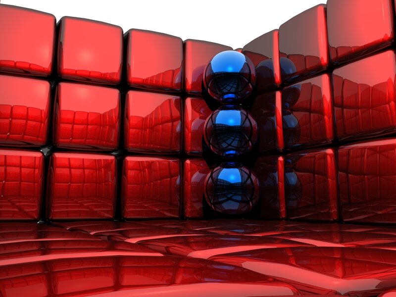 Red cubes with blue spheres
