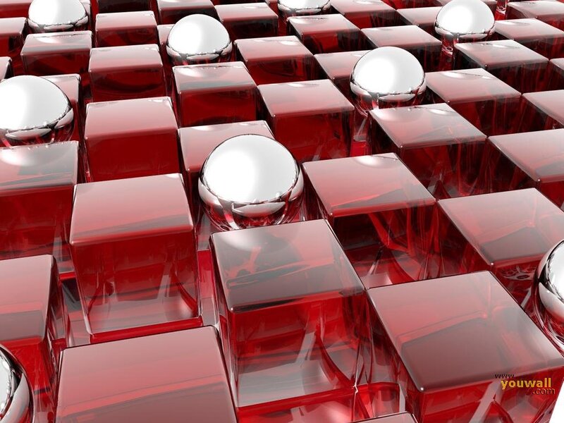 Red Cubes with Silver Spheres