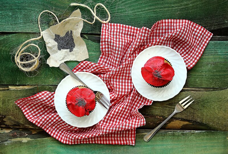 Red Cupcakes on Plates