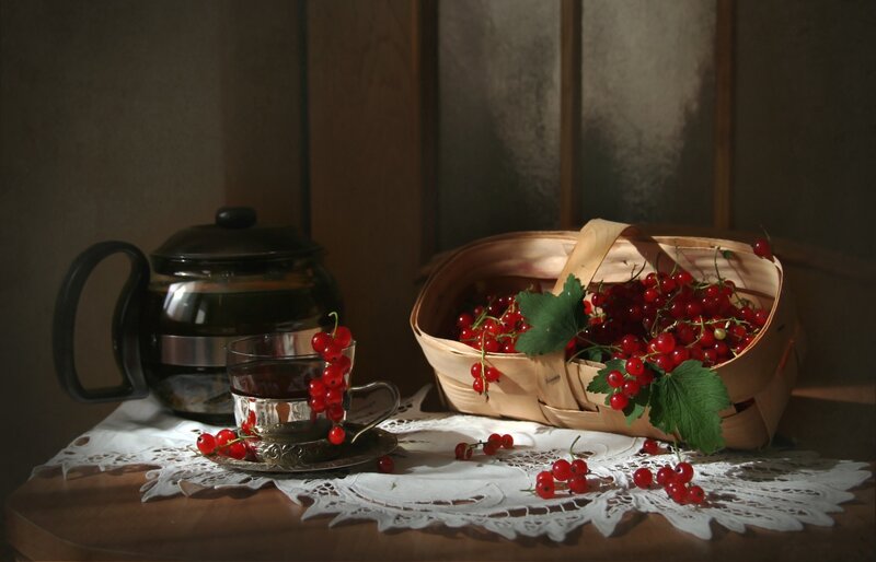 Red Currants in Basket — Brown