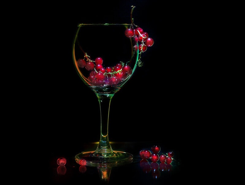 Red Currants in Wine Glass — Black