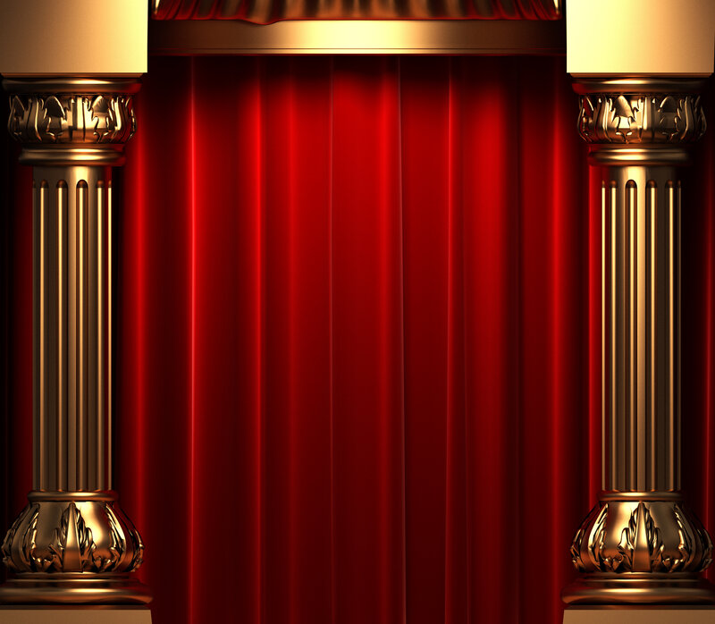 red curtain stage with golden pillars