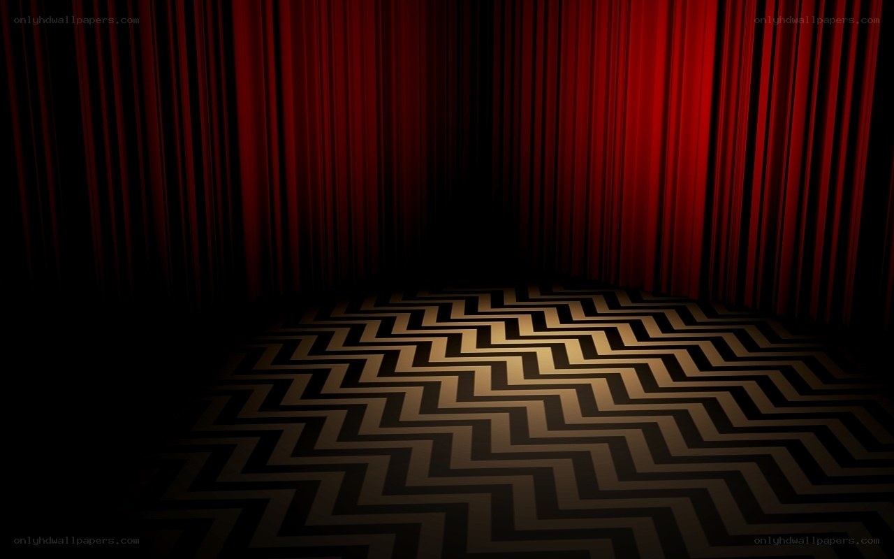 red curtain stage with zigzag floor