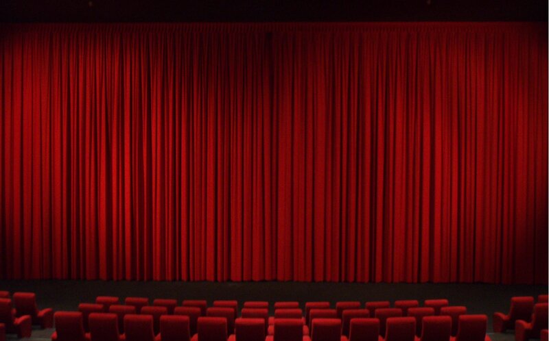 Red curtain theater stage