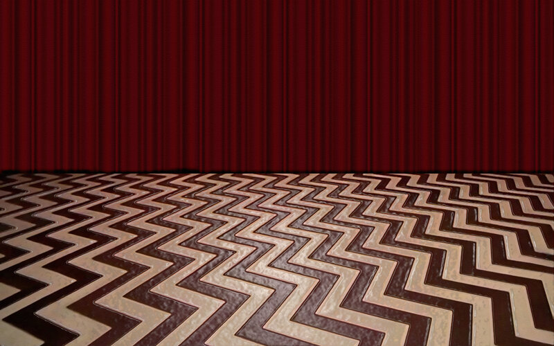 red curtain with zigzag pattern