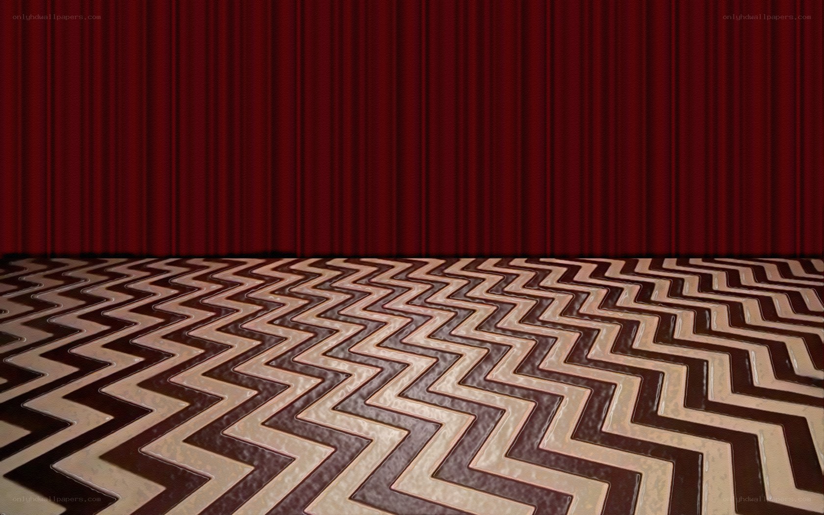red curtain with zigzag pattern
