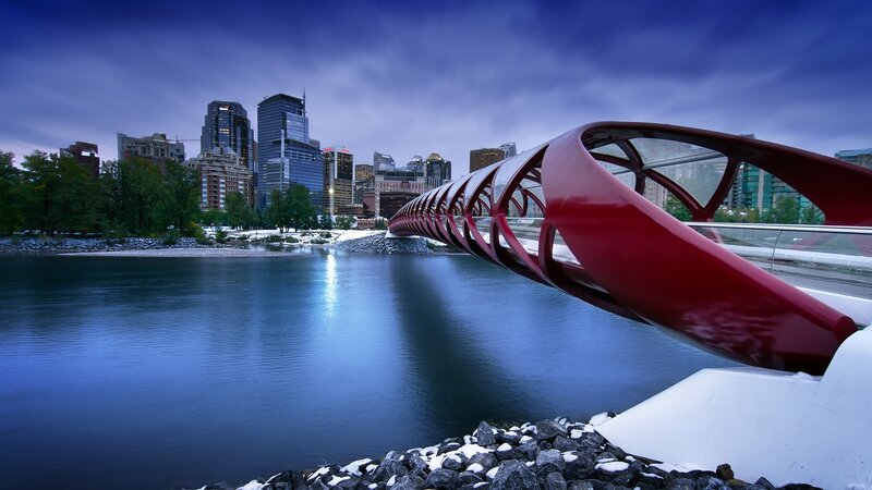 Red Curved Bridge — Blue
