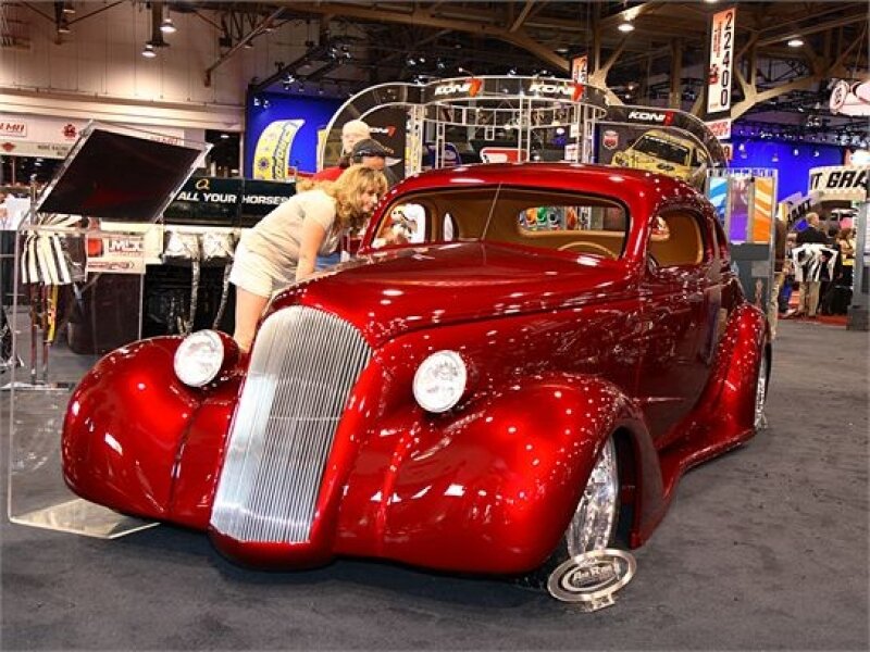Red custom car at show