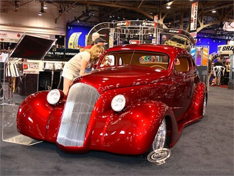 Red custom car at show