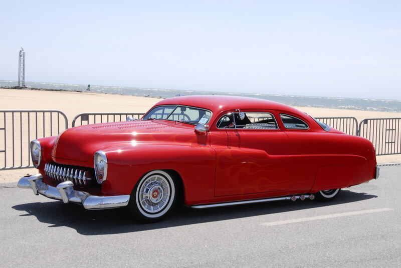 Red Custom Car — Calm, Afternoon, Photograph, Beach