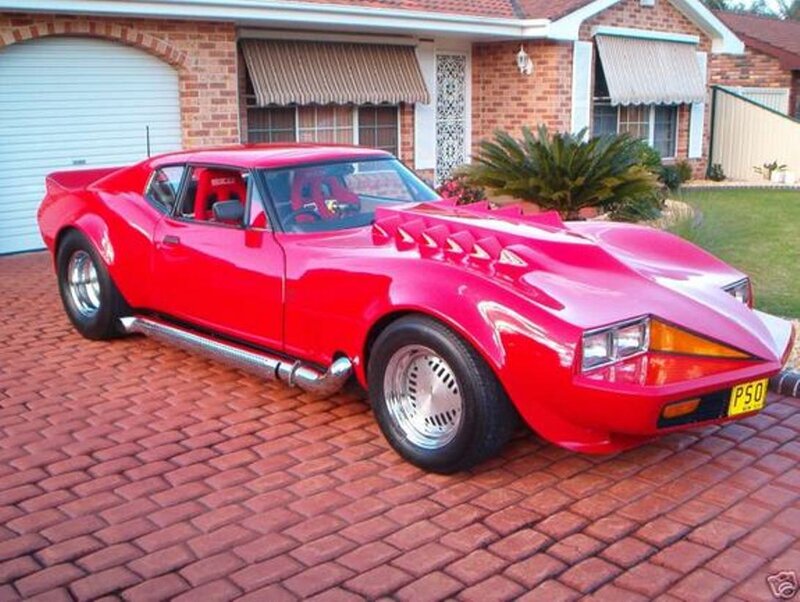 Red Custom Car — Calm, Afternoon, Photograph, House