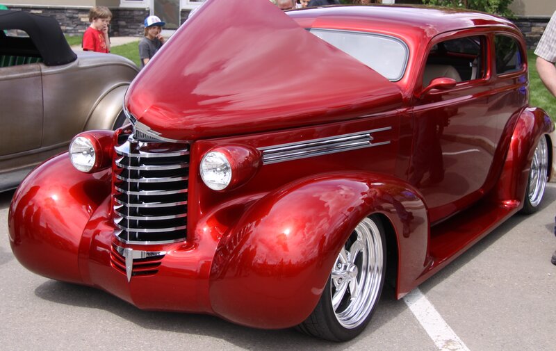 Red Custom Car — Calm, Afternoon, Photograph, People