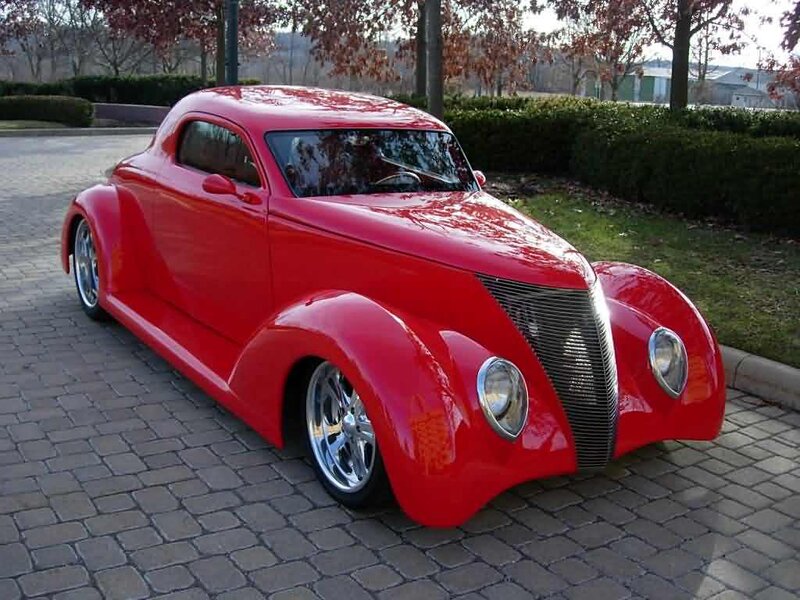 Red Custom Car — Calm, Autumn, Photograph