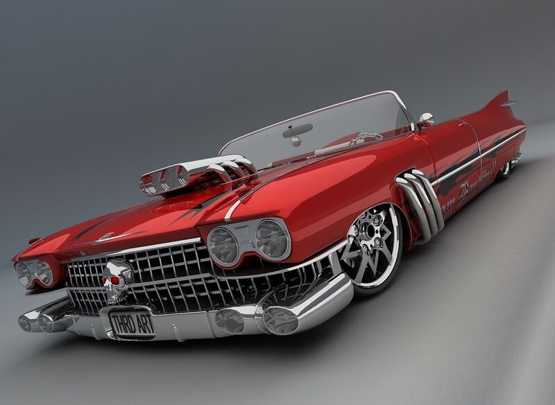 Red Custom Car — Dramatic, 3d Render, Skull Emblem